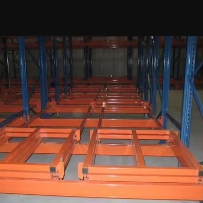 Q235b Powder Coated Warehouse Push Back Pallet Racking With Heavy Duty Trolley
