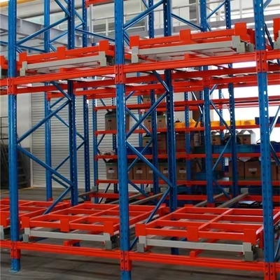 Q235b Powder Coated Warehouse Push Back Pallet Racking With Heavy Duty Trolley