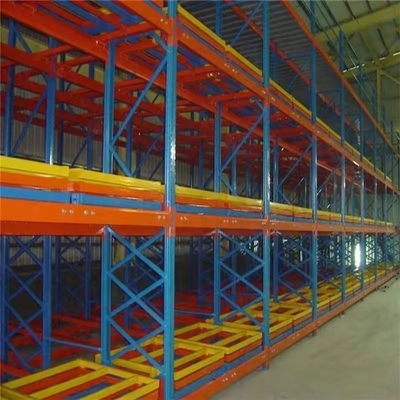 Q235b Powder Coated Warehouse Push Back Pallet Racking With Heavy Duty Trolley